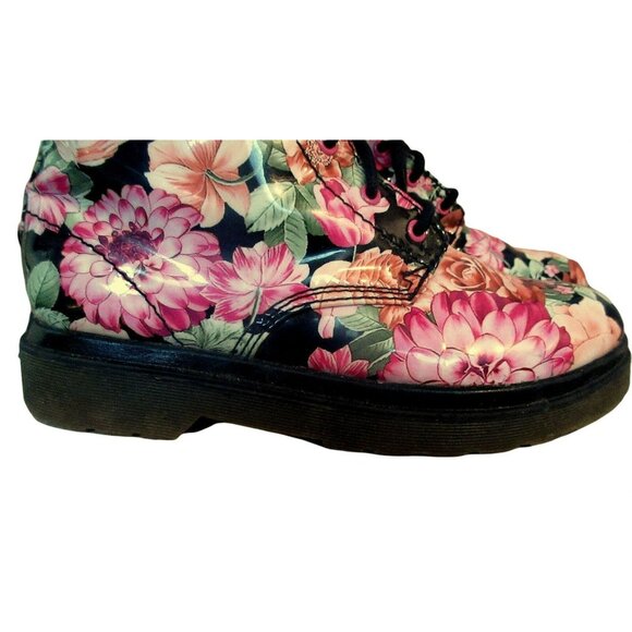 Steve Madden Floral Patent Combat Boots Sz 4 Front Tie Side Zip Cottagecore - Picture 3 of 11